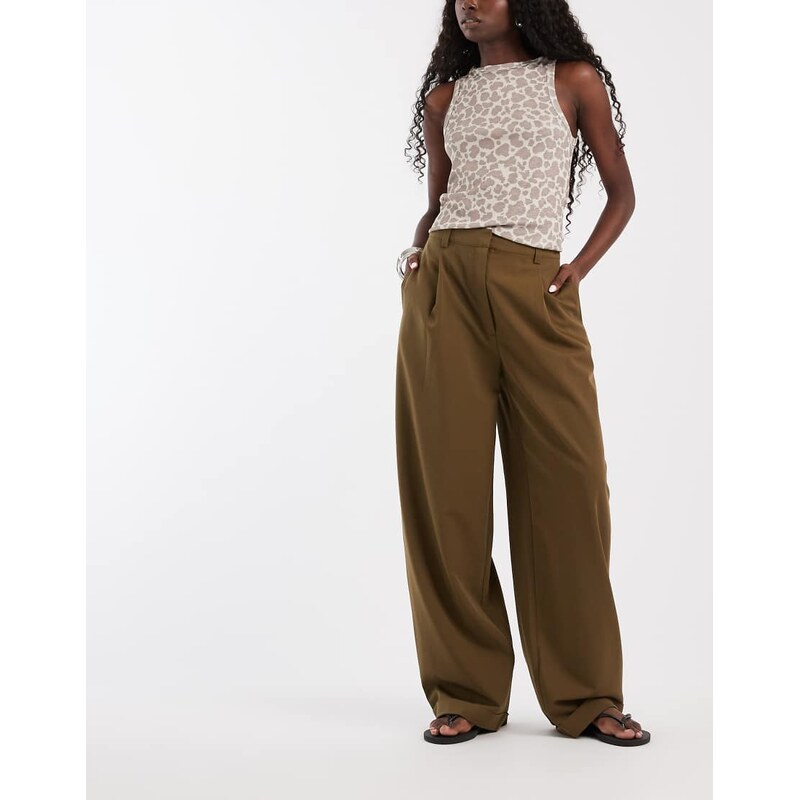 ASOS DESIGN high waist tapered trouser with turn up in olive
