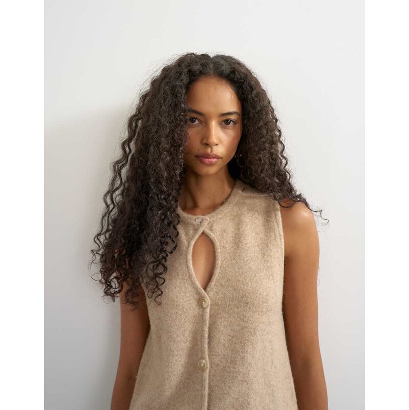 Topshop knitted key hole tank top in stone-Grey