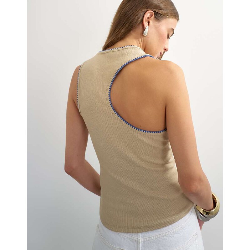 Topshop asymmetric racer back vest in tan-Neutral