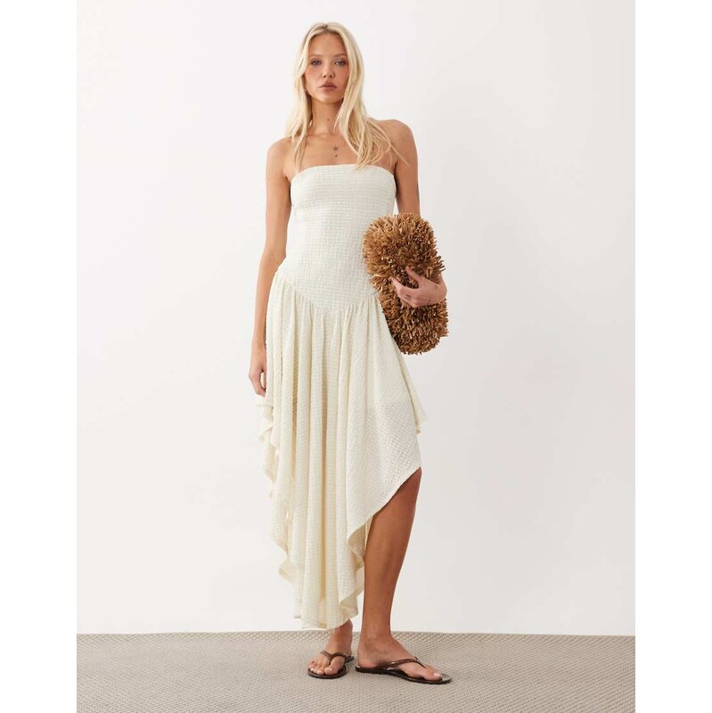 ASOS DESIGN textured midi dress with high low hem in natural