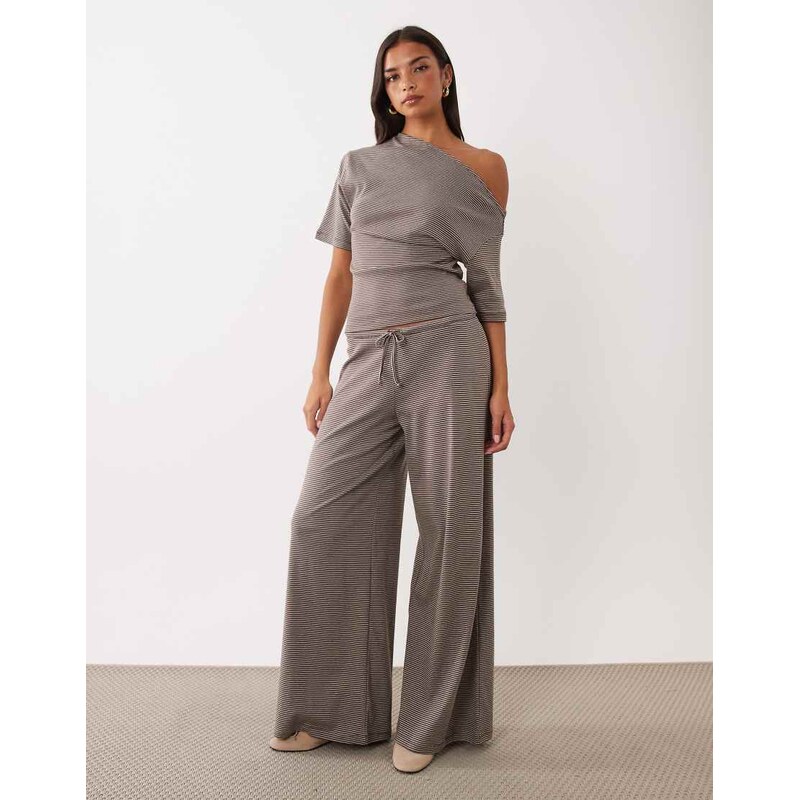 ASOS DESIGN wide leg trouser co-ord in choc stripe-Multi