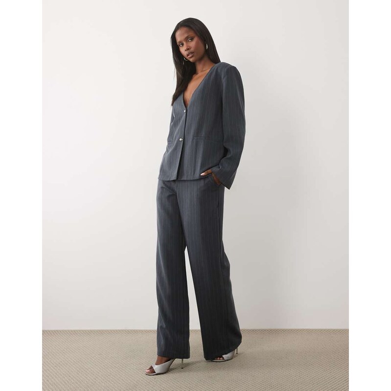 Vila tailored wide leg trouser co-ord in dark grey melange