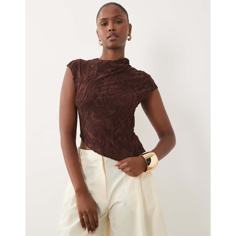 ASOS DESIGN burnout swirl high neck top in chocolate-Brown