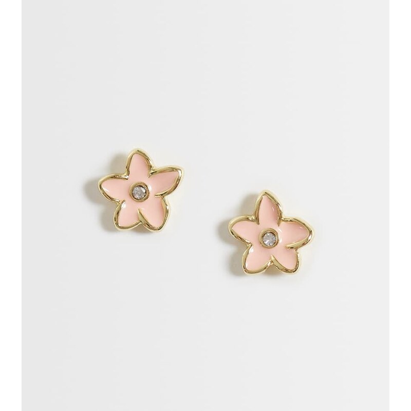 Kingsley Ryan pink enamel daisy stud in 14ct gold plated brass