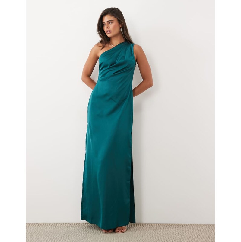 ASOS DESIGN one shoulder satin maxi dress with pleat detail in