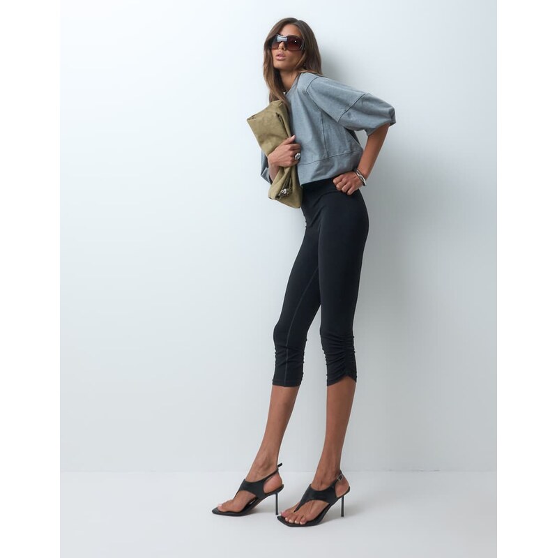 ASOS DESIGN seamless capris with ruched hem detail in black