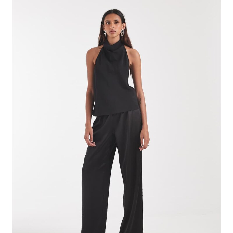 ONLY Tall satin pull on trousers in black