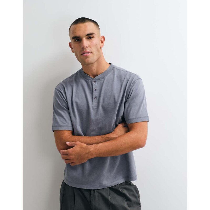ASOS DESIGN heavyweight boxy relaxed henley t-shirt in washed