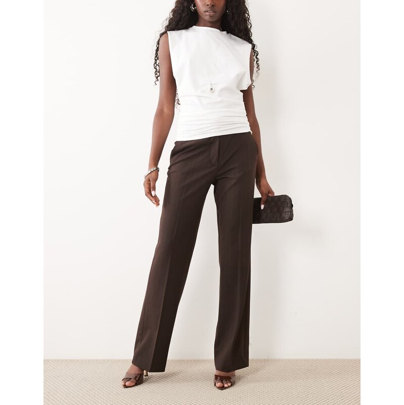 Mango tailored trouser in brown pinstripe