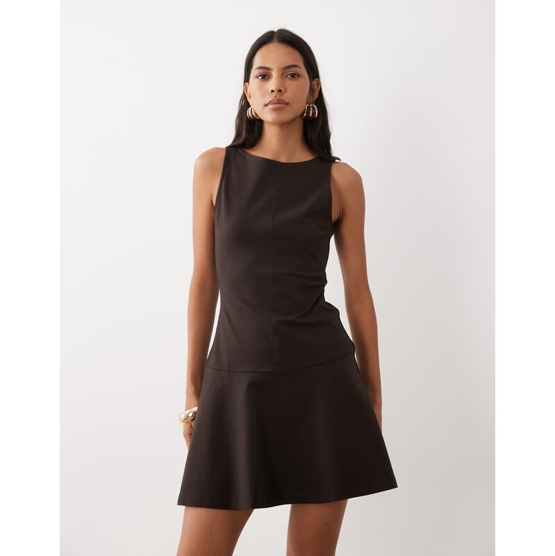 Mango sleeveless flared skirt mini dress in brown