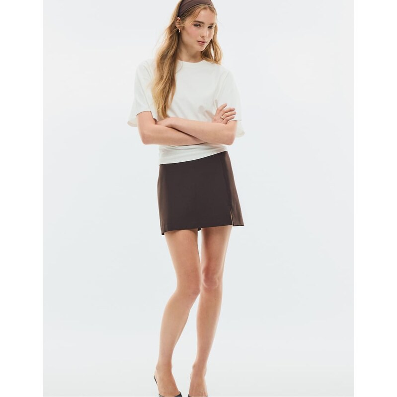 Stradivarius Skort with side slit in brown