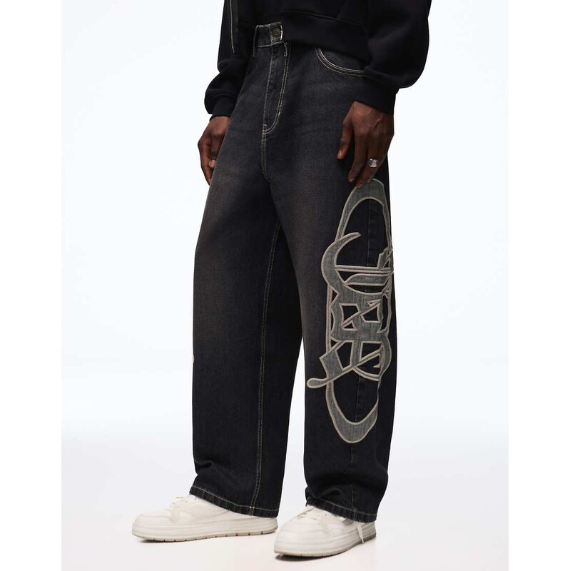 Bershka Jeans with self-fabric patch in black