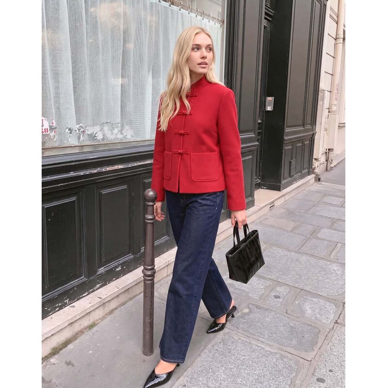 Vero Moda short mandarin jacket with pockets in red