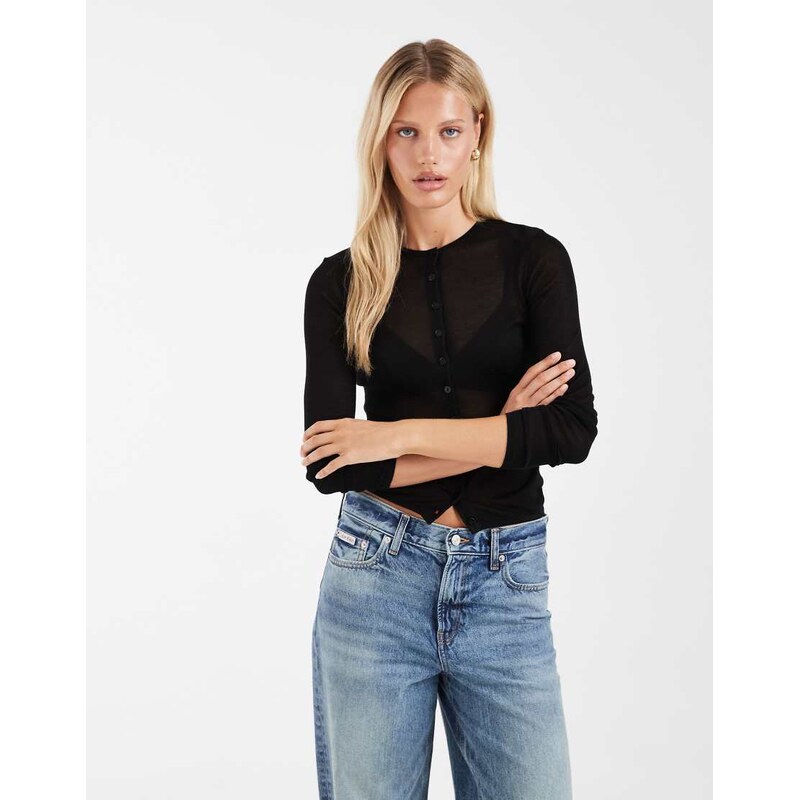 ASOS DESIGN sheer second skin cardigan in black