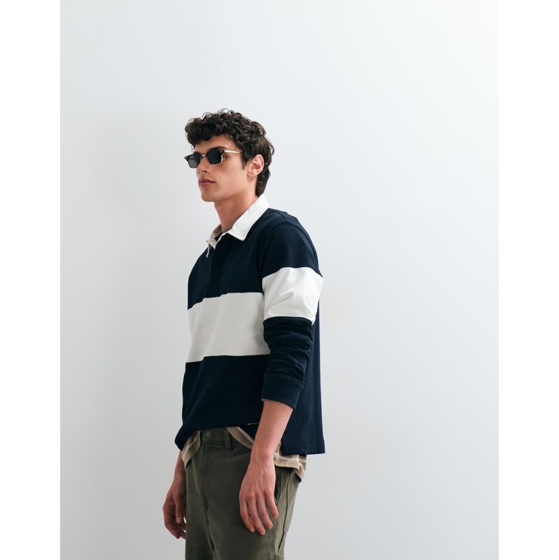 Jack & Jones colorblock rugby top in navy and white