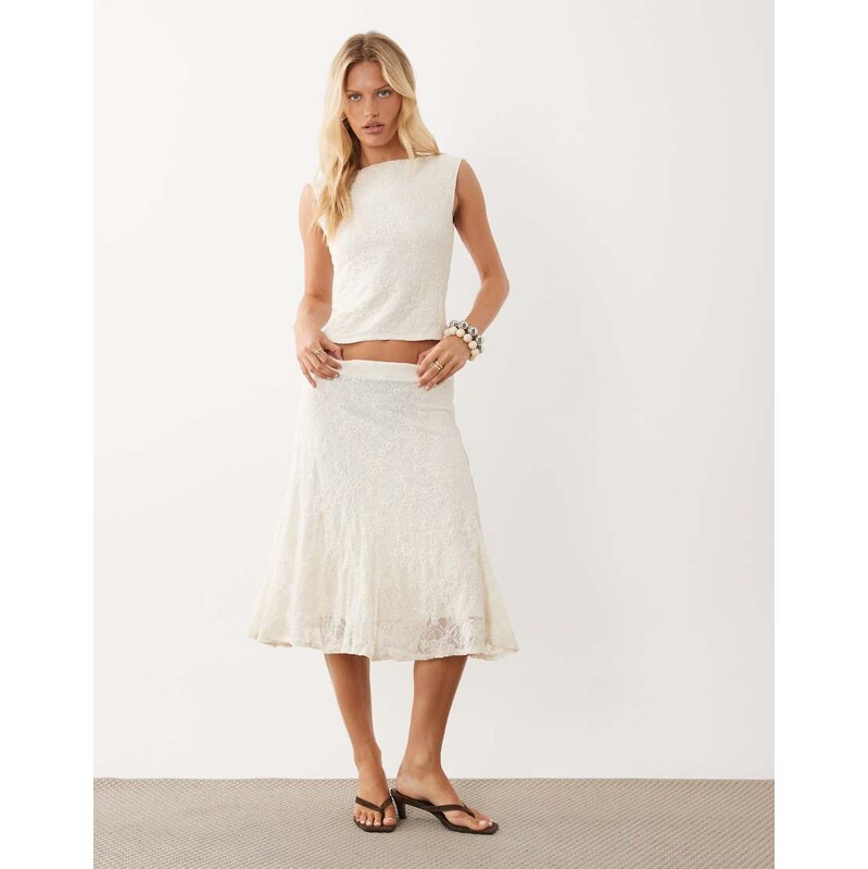 Mango Marta lace midi skirt co-ord in cream-White