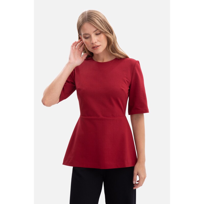 BeWear Dámský pletený peplum top v bordó barvě