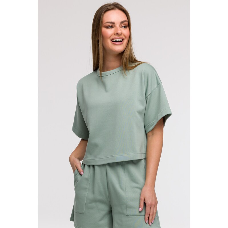 BeWear Cropped mMikina s krátkými rukávy - mátová