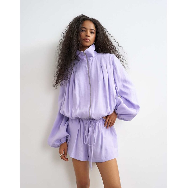 Topshop modal funnel neck jacket in lilac-Purple