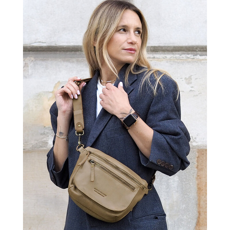 Malá dámská kožená crossbody kabelka Marco Mazzini – béžová