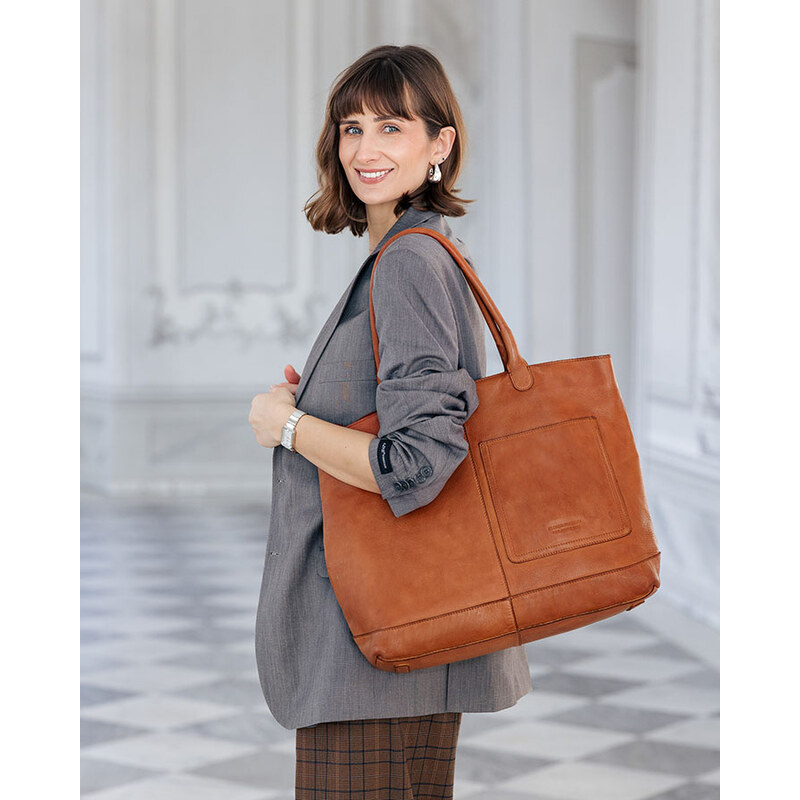Velká dámská kožená shopper kabelka Marco Mazzini – hnědá camel