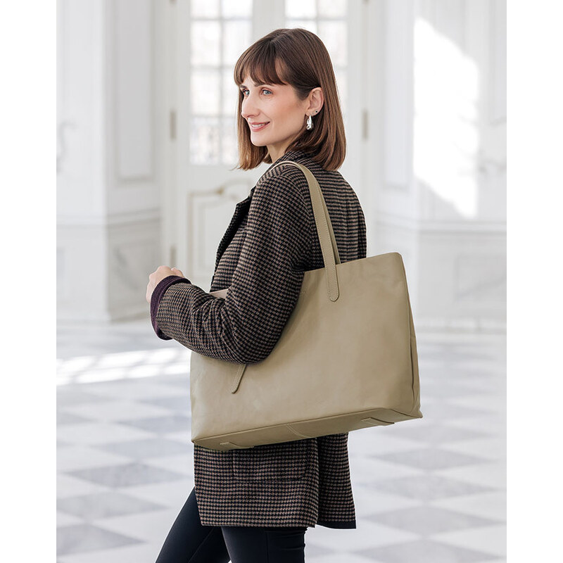 Dámská kožená shopper kabelka Marco Mazzini – béžová