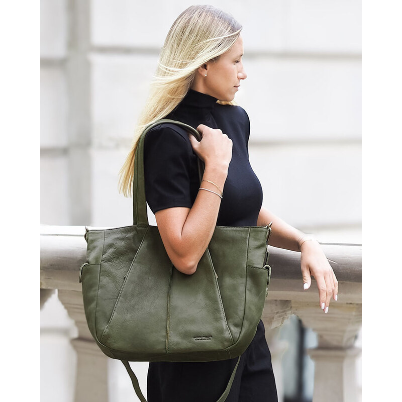 Dámská kožená shopper kabelka Marco Mazzini – zelená