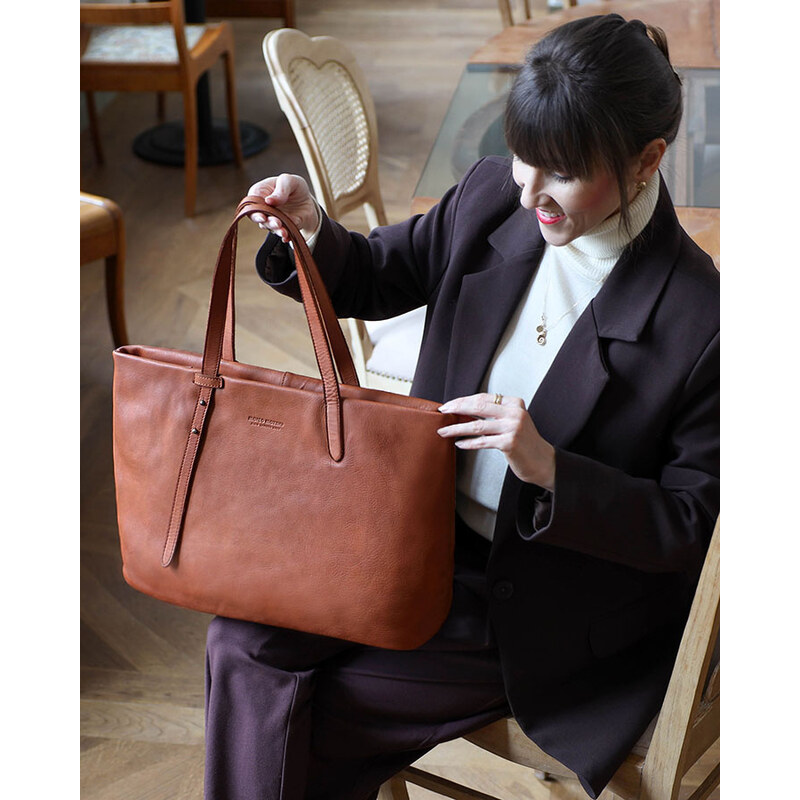 Dámská kožená shopper kabelka Marco Mazzini – hnědá camel
