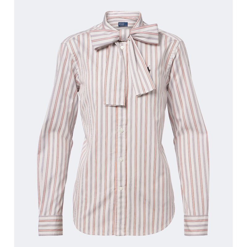 Polo Ralph Lauren Bow-detail striped cotton poplin shirt