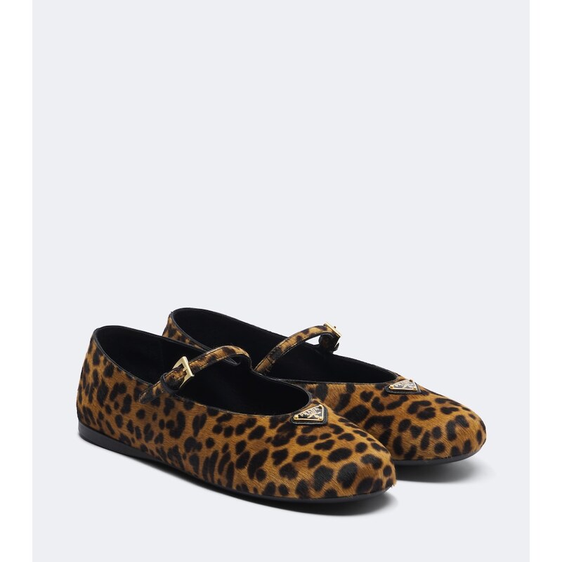 Prada Leopard-print calf hair Mary Jane flats
