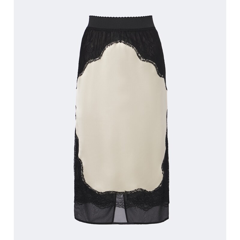 The Attico Lace-trimmed satin midi skirt