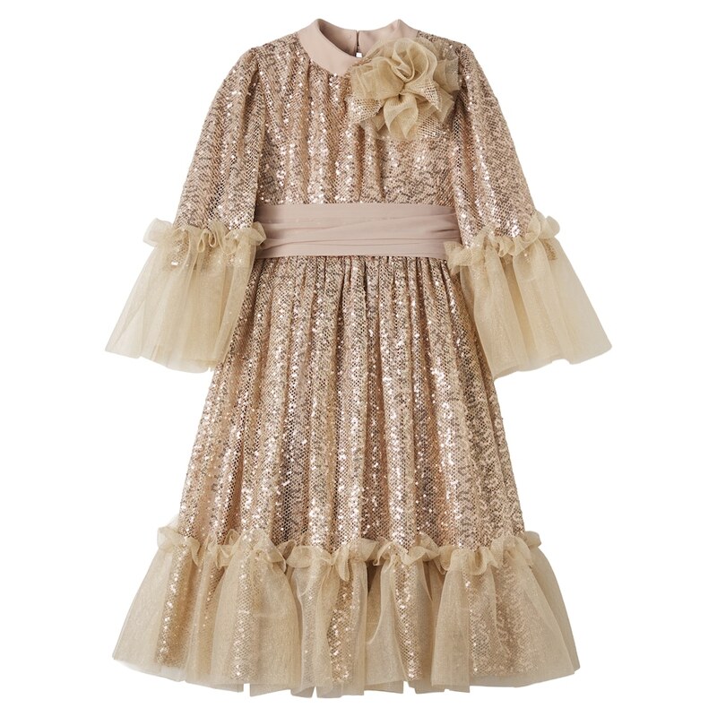 Patachou Sequined ruffled tulle dress