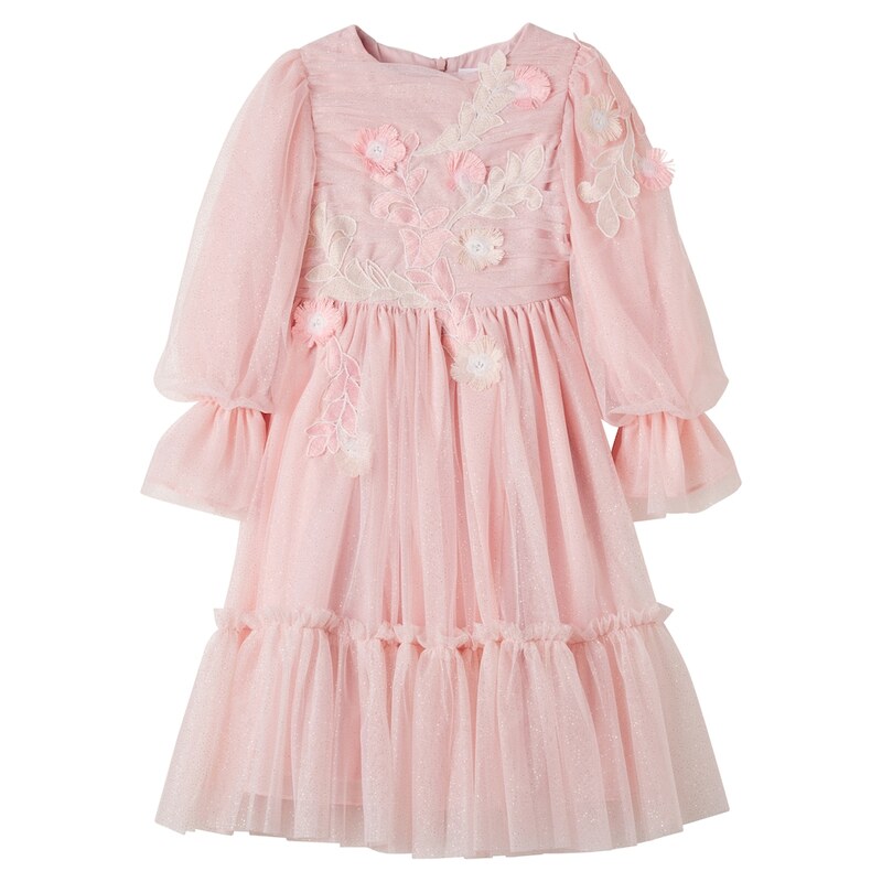 Patachou Embroidered ruffled gathered tulle dress