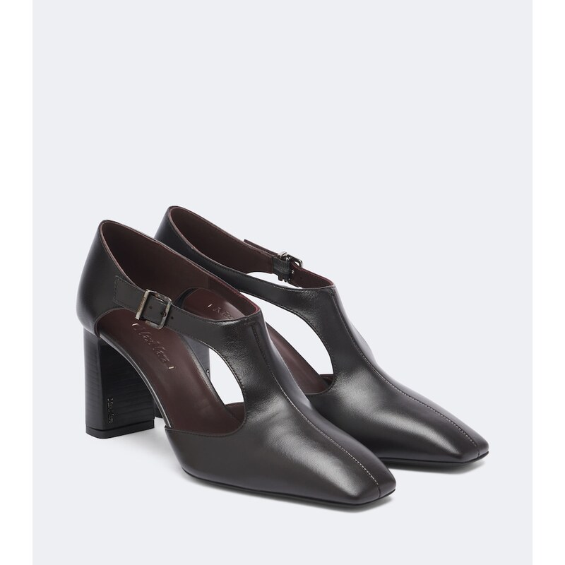 Max Mara Mary Jane lodičky z kůže v tmavě hnědé barvě