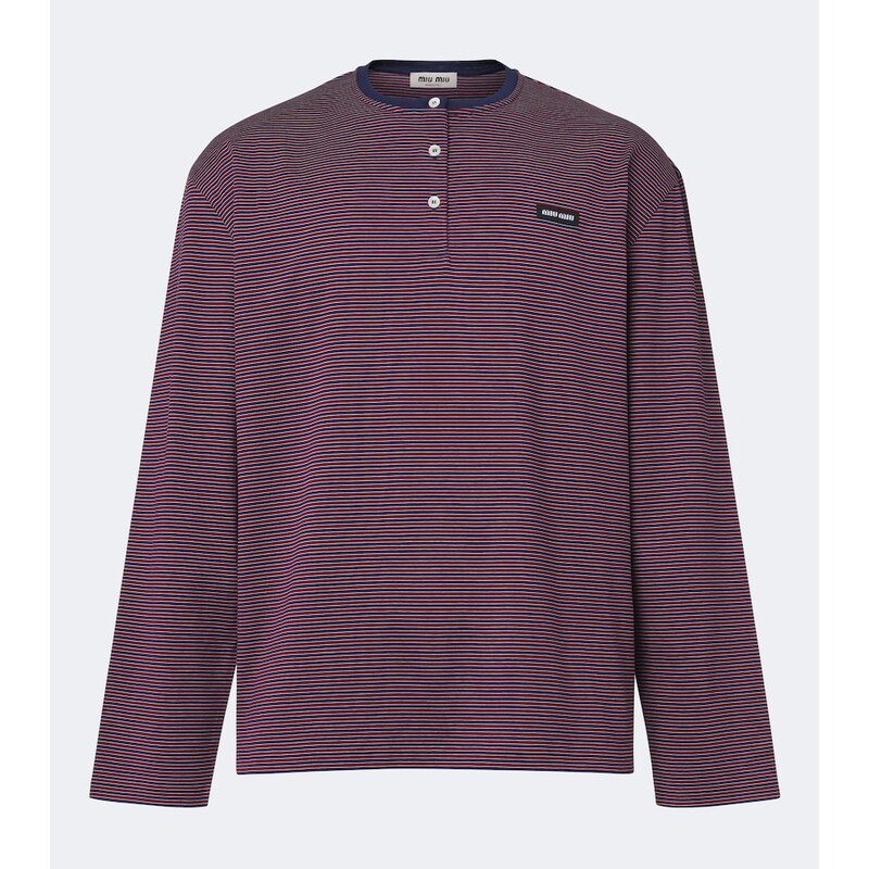 Miu Miu Striped cotton jersey Henley shirt