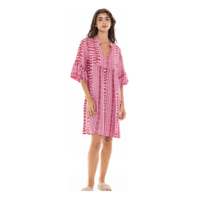 Pink Label Letní šaty BEACHWEAR EMBROIDERY DOT starorůžová