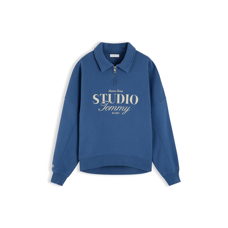 TOMMY HILFIGER Mikina STUDIO TOMMY safírová / šedobéžová