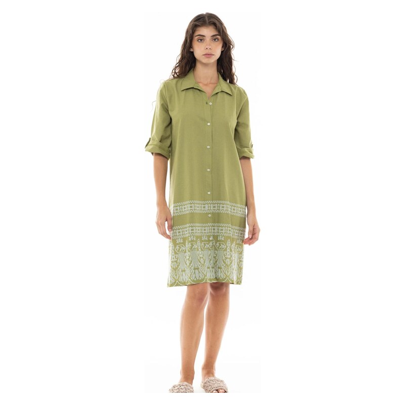 Pink Label Košilové šaty BEACHWEAR EMBROIDERY GREEN jablko