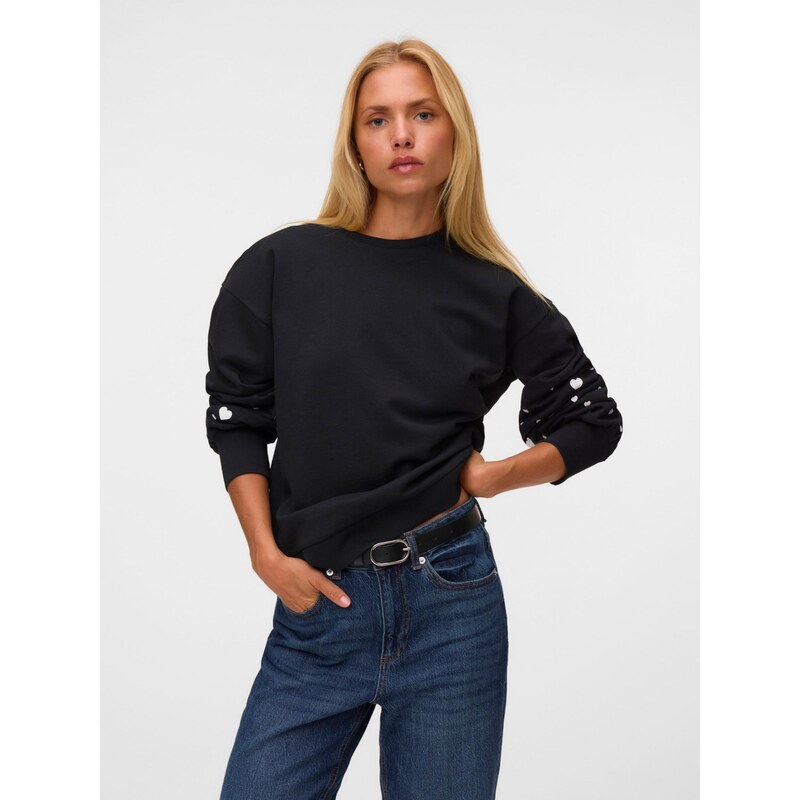 VERO MODA Mikina VMLILJE černá / bílá