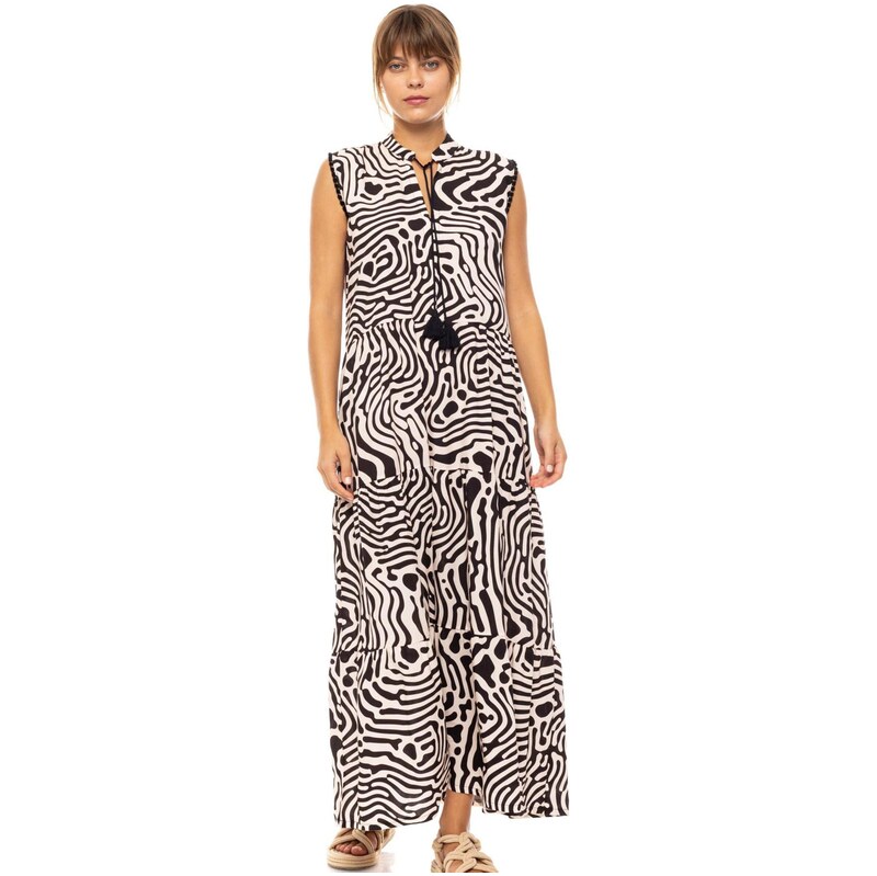 Pink Label Letní šaty BEACHWEAR LONG BLACK GEO černá