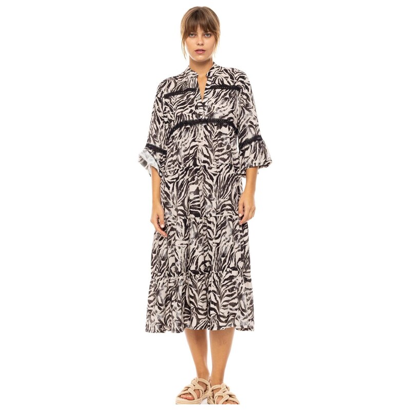 Pink Label Letní šaty BEACHWEAR LONG BLACK LEOPARD černá