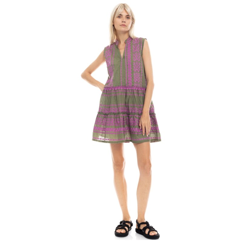 Pink Label Letní šaty BEACHWEAR EMBRODERY MAGENTA zelená
