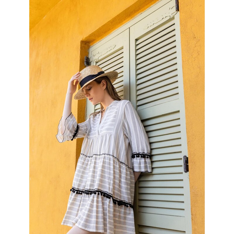 Pink Label Letní šaty BEACHWEAR GOLD STRIPE béžová