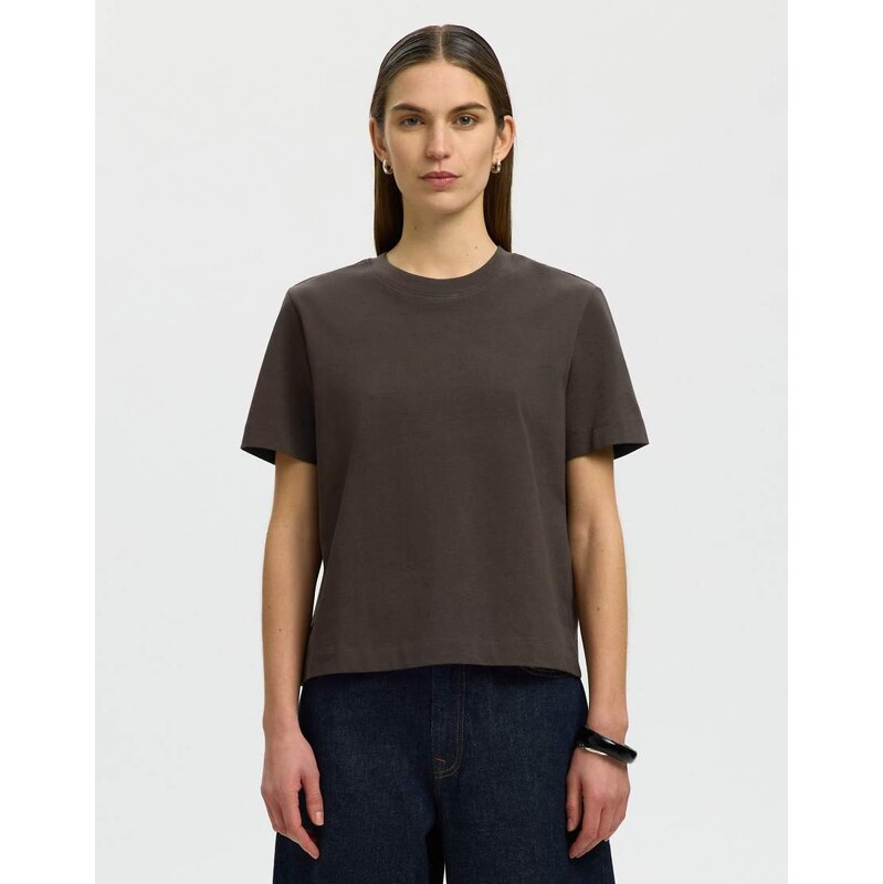 Selected T-shirt in delicioso-Brown
