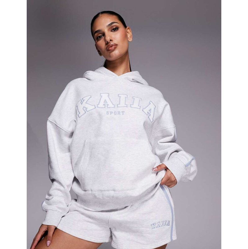 Kaiia cotton rich side stripe embroidered logo oversized hoodie