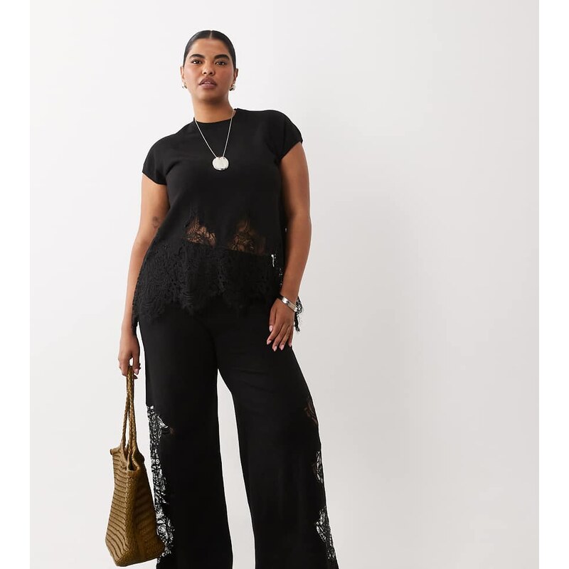 ASOS Curve ASOS DESIGN Curve compact knit lace trim trouser co