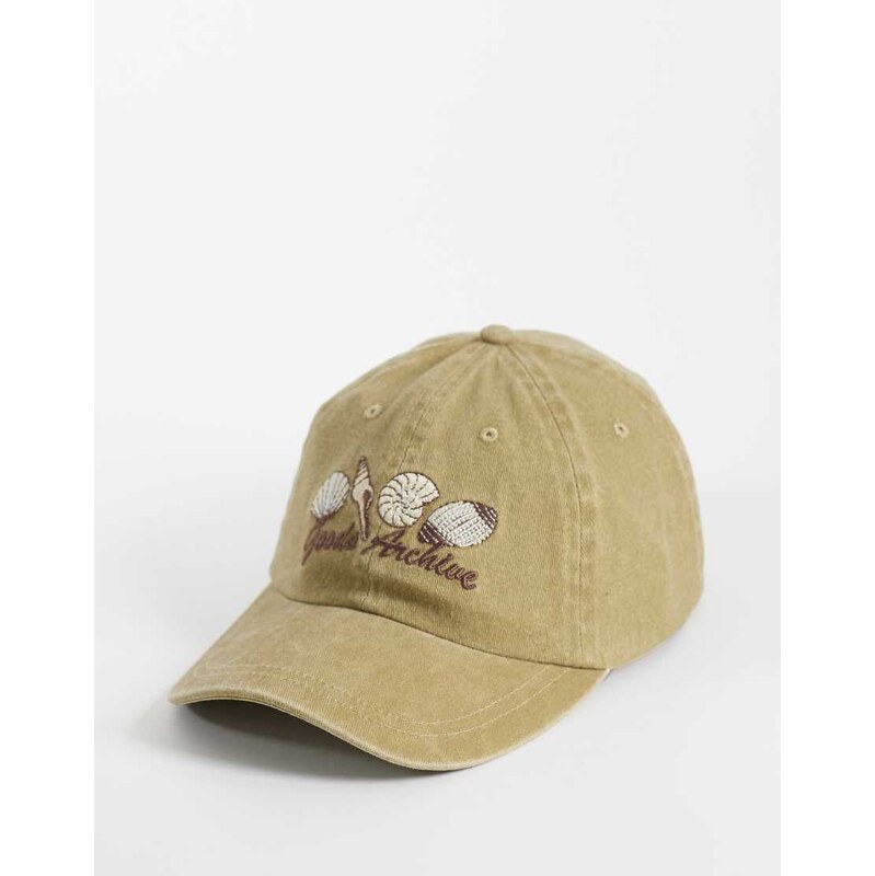 ASOS DESIGN shell graphic embroidered cap in stone-Neutral