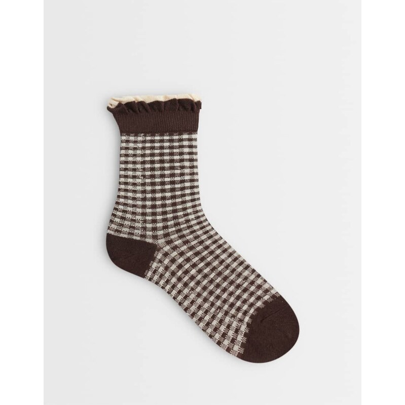 ASOS DESIGN gingham pattern with top frill in black and beige