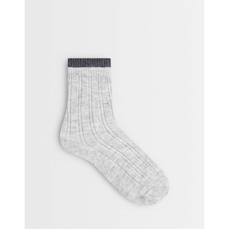 ASOS DESIGN ribbed socks with layered soft frill top in grey and