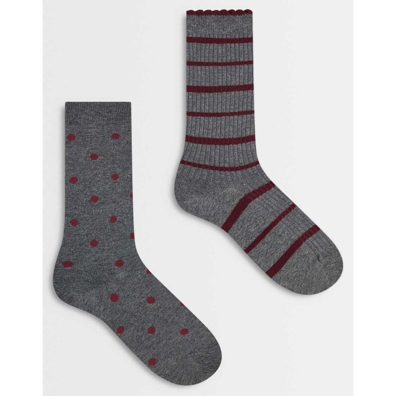ASOS DESIGN 2 pack of polka dot stripes socks in grey and